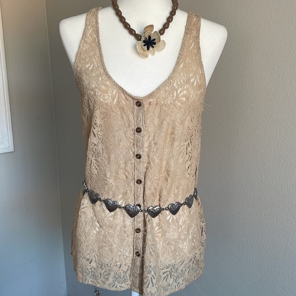 Volcom Tops - Vintage Volcom Lace Tan Top Size L